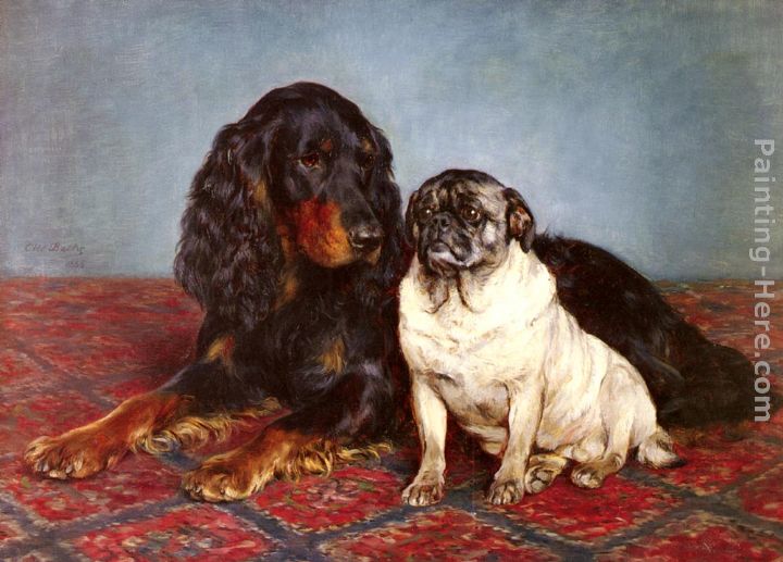 A Spaniel And A Pug painting - Otto Bache A Spaniel And A Pug art painting